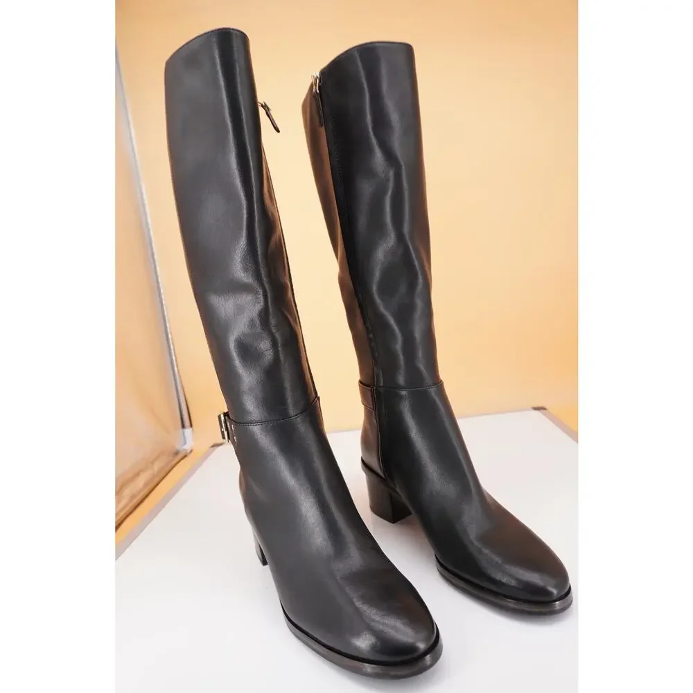 Tory Burch Black Leather Sofia 50mm Logo Buckle Riding Boot Size 9.5 Women's New